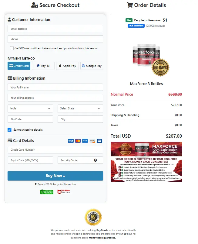 MaxForce Order Page